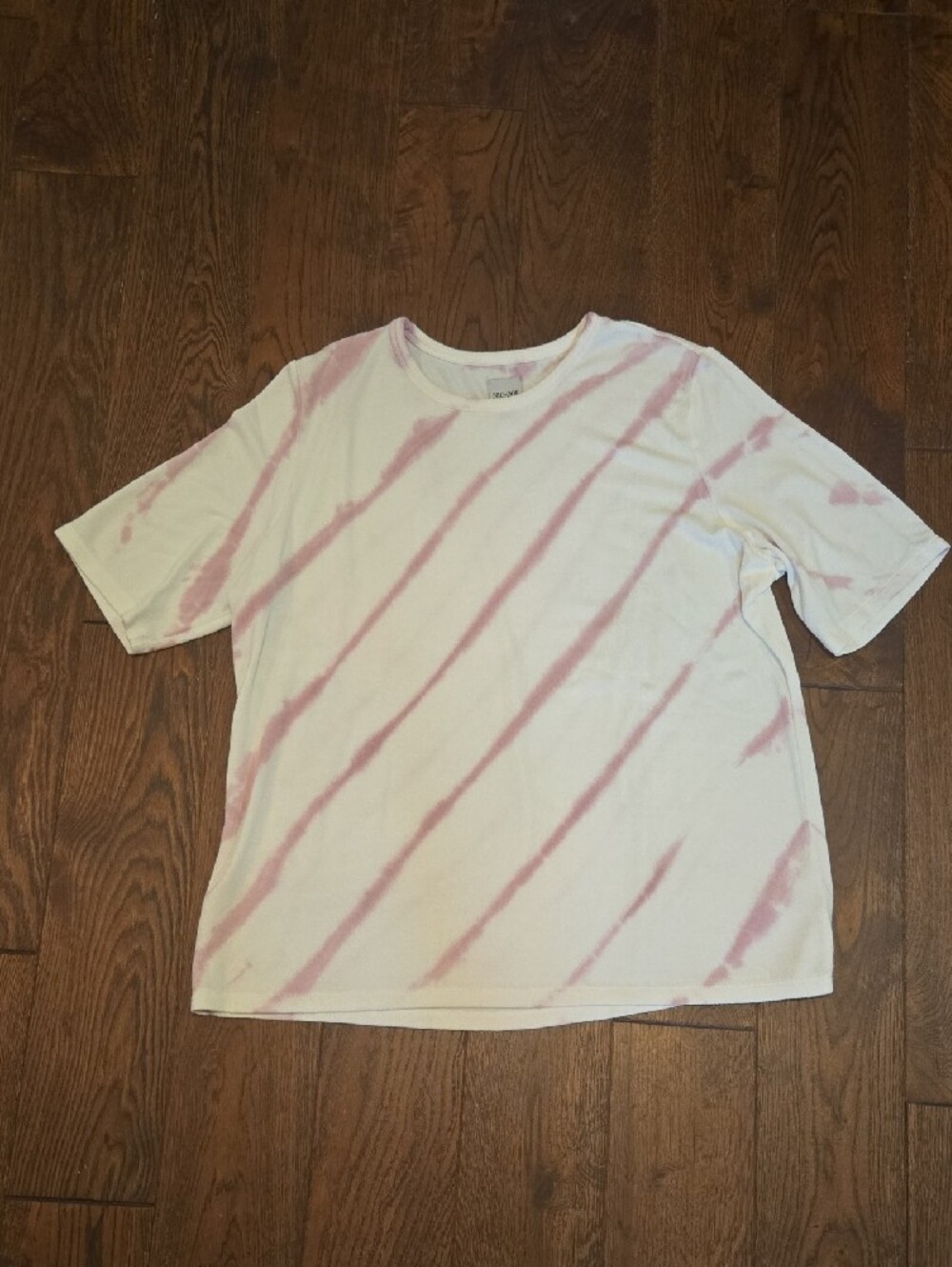 NIC+ZOE White and Light Pink Diagonal Tie-Dye Crew Jersey Top XL Stretch